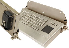 FlatMan Edelstahl Tastatur mit Wandhalter – mit optionalem RFID Reader IP67 und 1x USB-Anschluss.